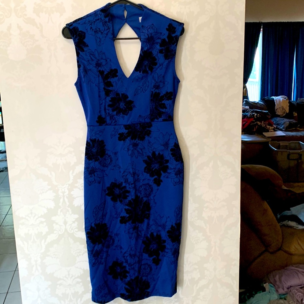 Almost famous navy Blue with black Flowers cocktail dress